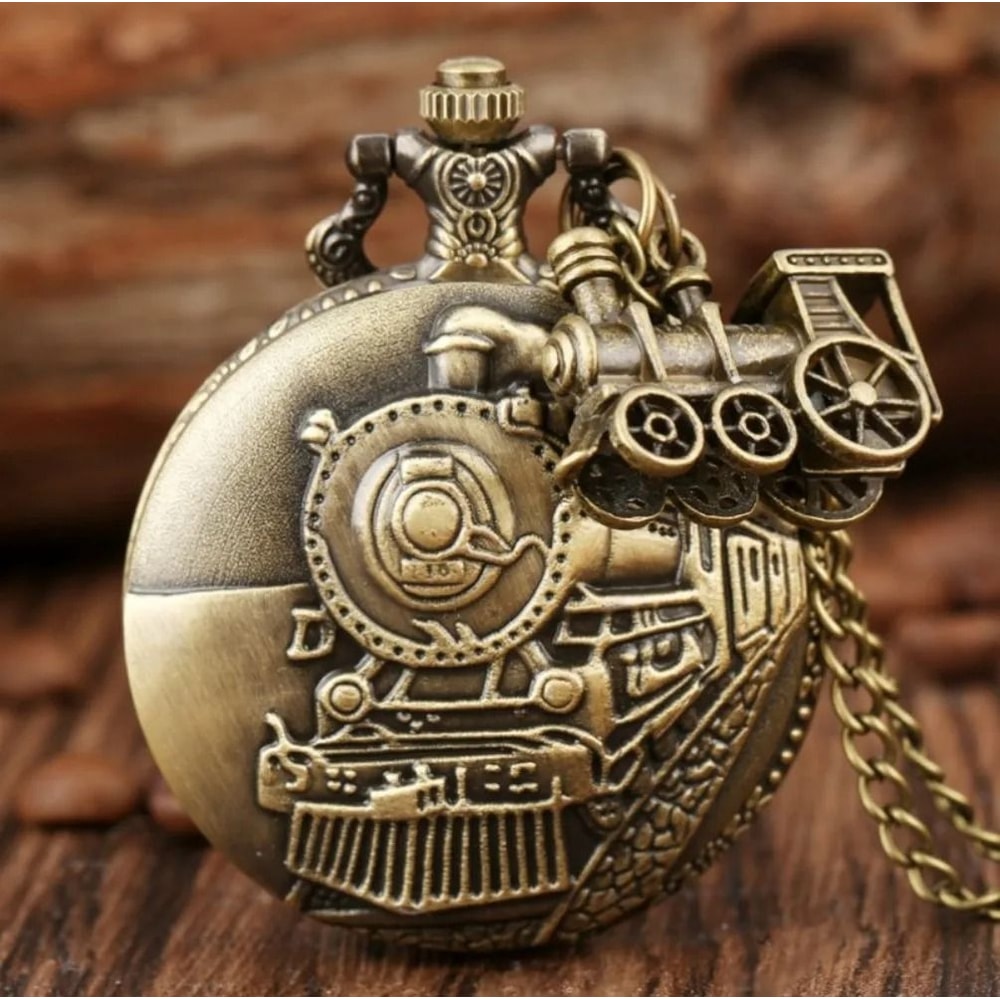 Steampunk Pocket Watch Vintage Train Quartz Pocket Watch Necklace Pendant 6