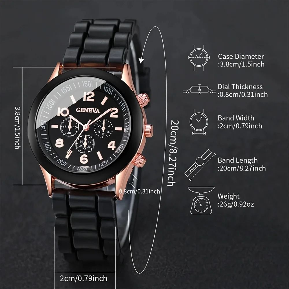 Luxury Couple Watch Set Quartz Matching Watches Silicone Strap Wristwatch Gift Set 3