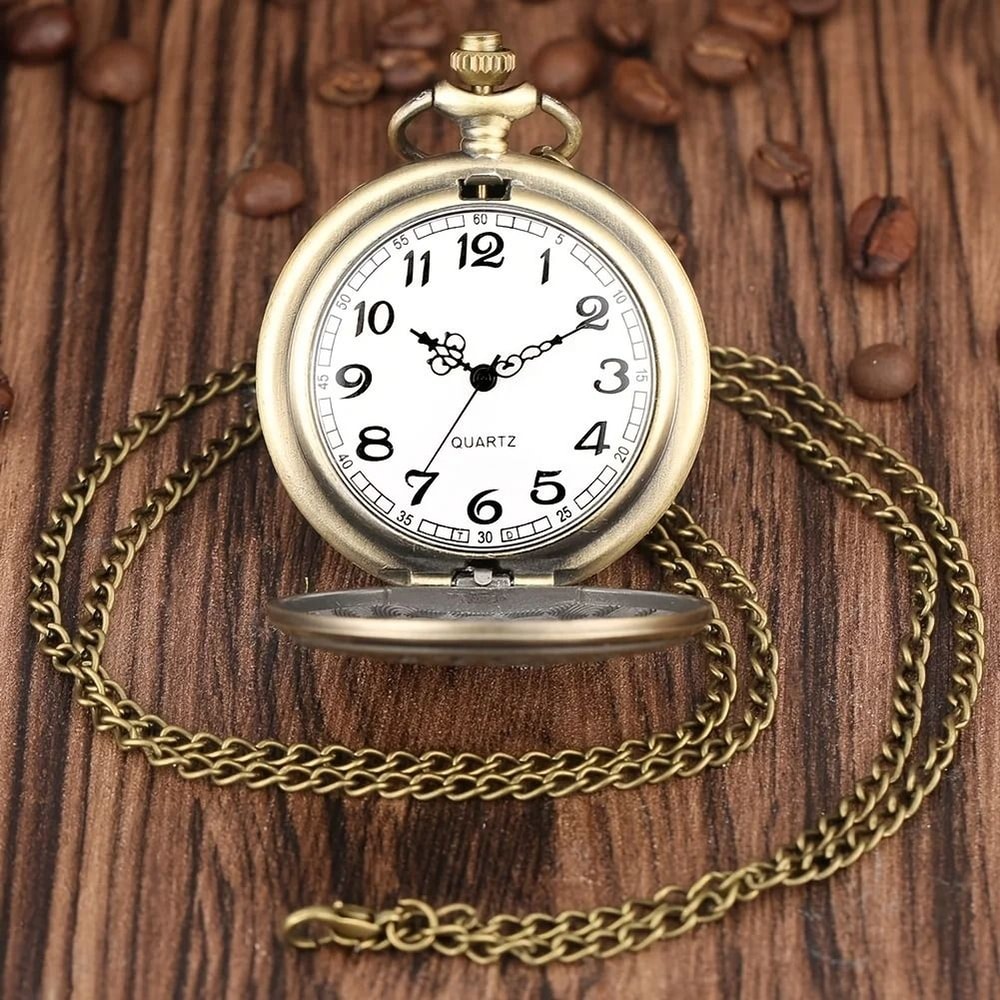 Retro Bronze Quartz Pocket Watch Vintage Style Flip Cover Timepiece 6
