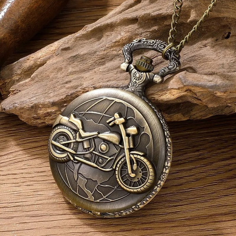 Retro Motorcycle Pocket Watch Quartz Vintage Motorbike Design Pendant Watch 1