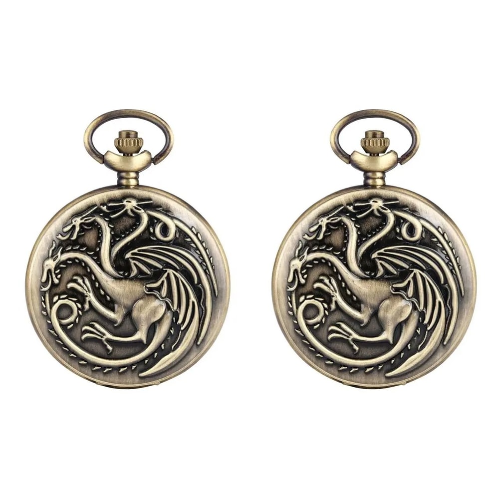 Vintage Dragon Pocket Watch Bronze Quartz Fantasy Necklace Timepiece 1