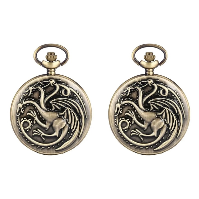 Vintage Dragon Pocket Watch Bronze Quartz Fantasy Necklace Timepiece 1