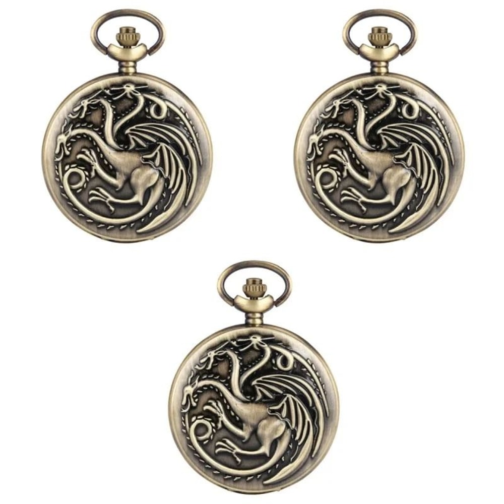 Vintage Dragon Pocket Watch Bronze Quartz Fantasy Necklace Timepiece 2