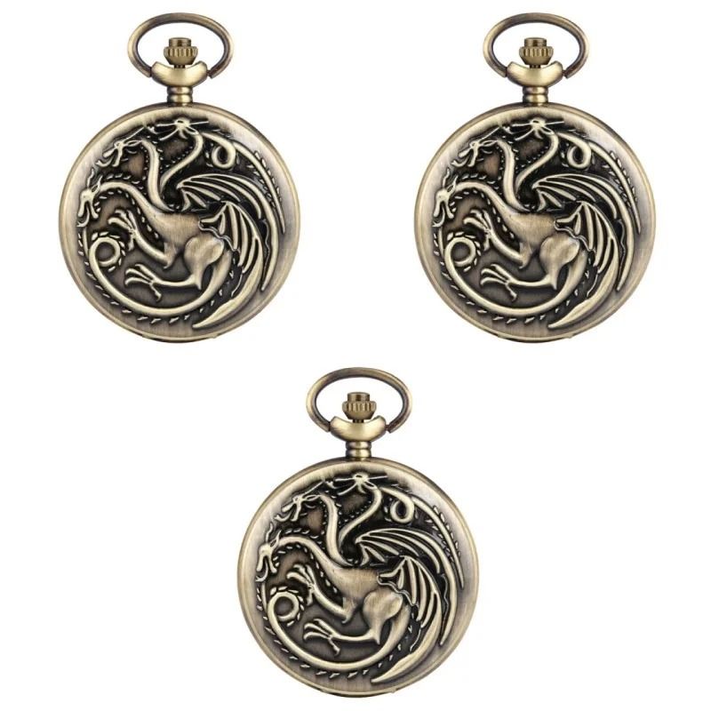 Vintage Dragon Pocket Watch Bronze Quartz Fantasy Necklace Timepiece 2