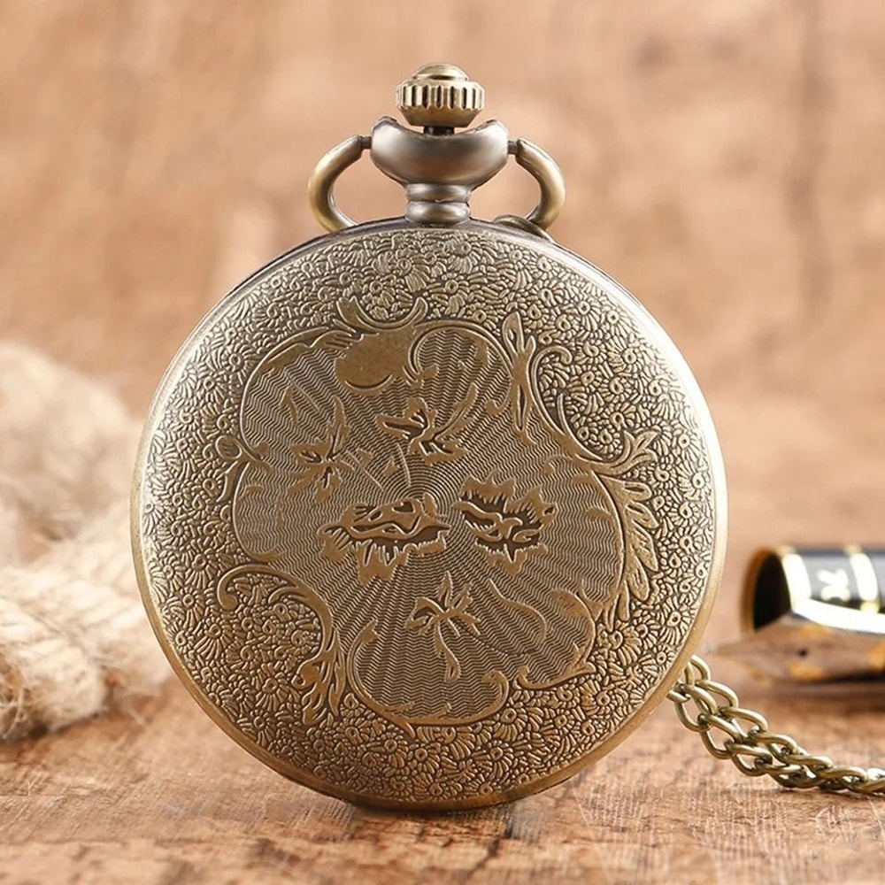 Vintage Dragon Pocket Watch Bronze Quartz Fantasy Necklace Timepiece 6