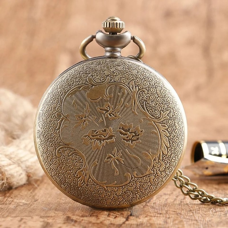 Vintage Dragon Pocket Watch Bronze Quartz Fantasy Necklace Timepiece 6