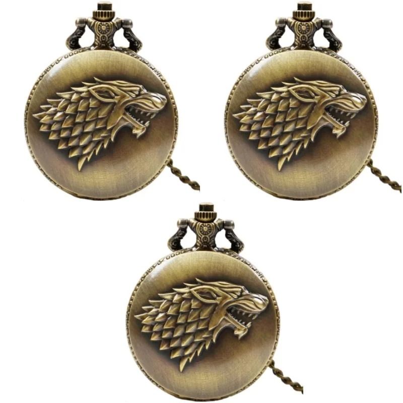 Vintage Wolf Pocket Watch Quartz Arabic Numeral Wolf Head Pendant Timepiece 3