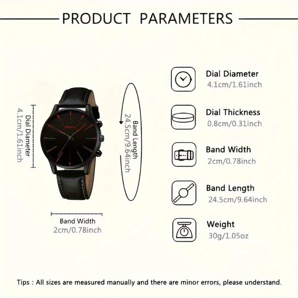 4 Piece Mens Watch Set Quartz Leather Strap Casual Watches Gift Set 4