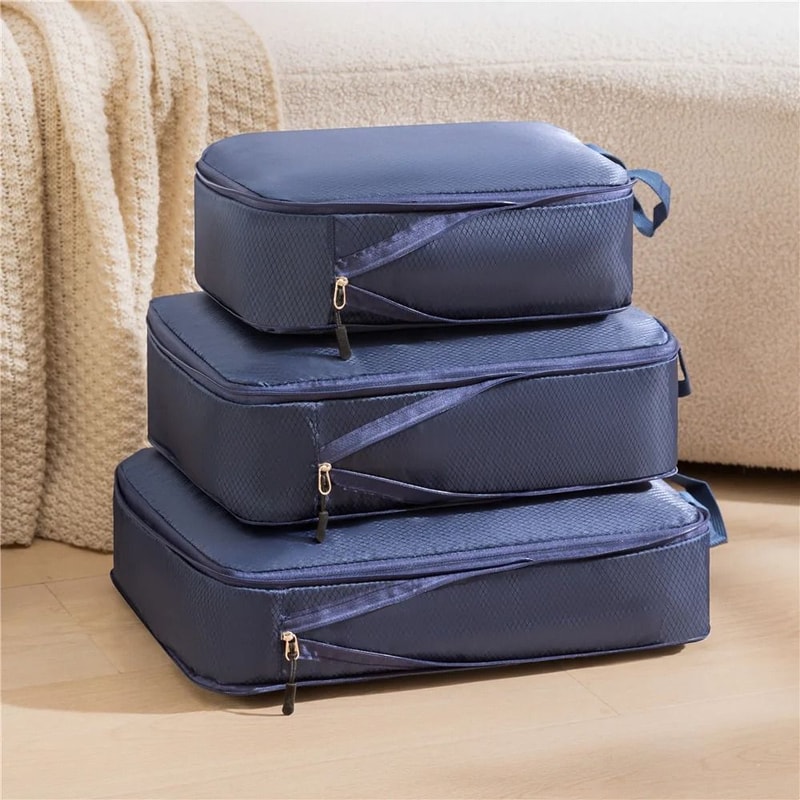 3 Piece Travel Packing Cubes Compressible Waterproof Luggage Organizer Set 4