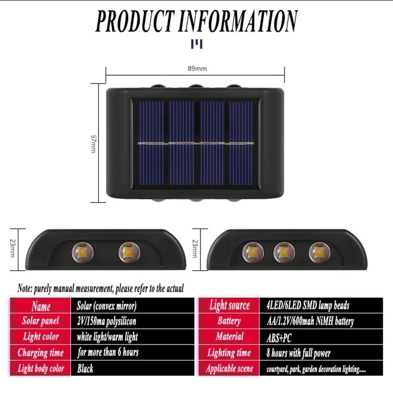Outdoor Solar Wall Light Waterproof LED Up Down Garden Lighting Lamp 14