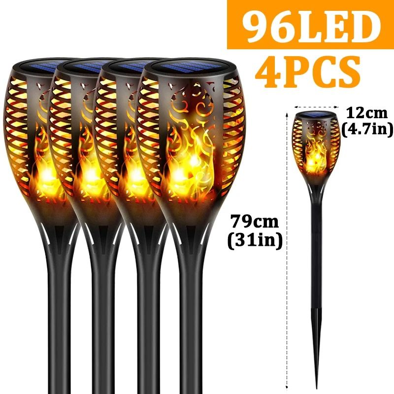 Solar Torch Lights Flickering Flame Waterproof Outdoor Garden Pathway Lights 4