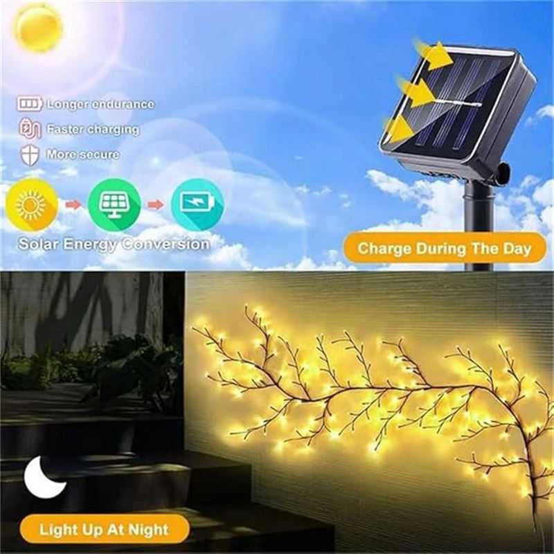 Solar Willow Vine String Lights Outdoor Waterproof Fairy Garden Decorative Lights 2