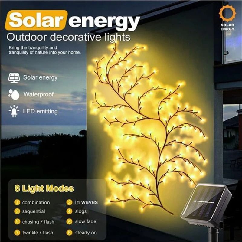 Solar Willow Vine String Lights Outdoor Waterproof Fairy Garden Decorative Lights 4