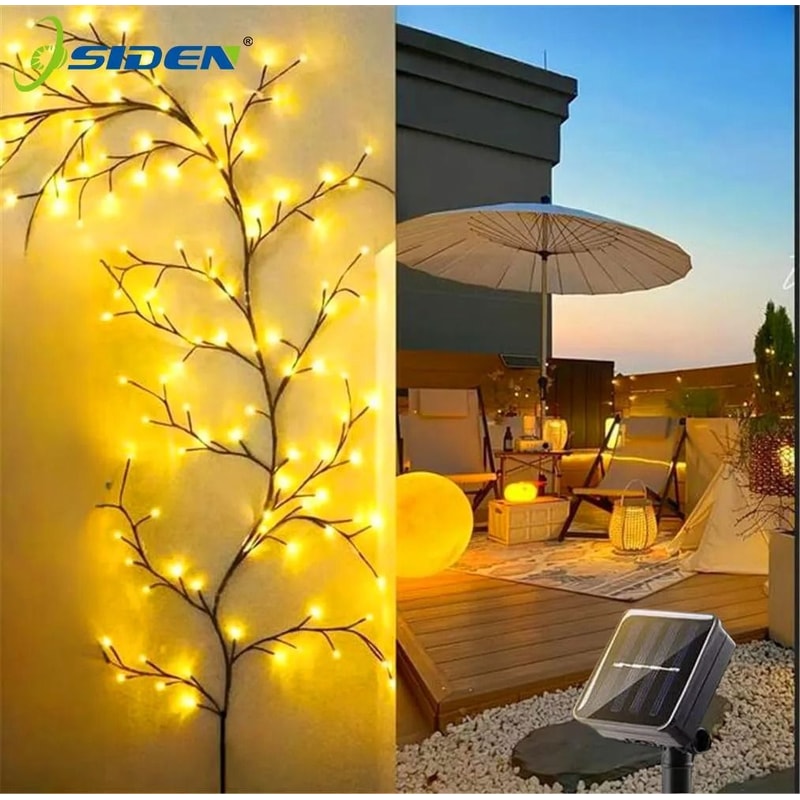 Solar Willow Vine String Lights Outdoor Waterproof Fairy Garden Decorative Lights 5