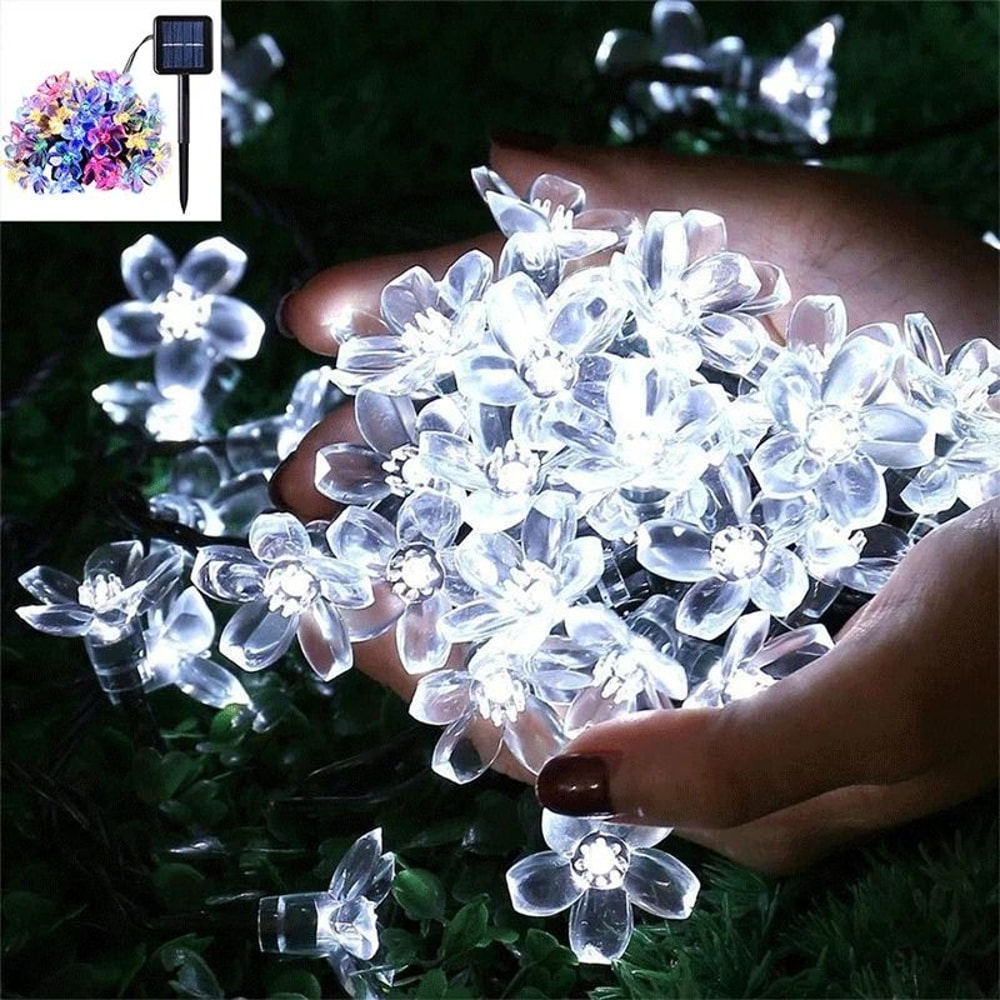 Solar Cherry Blossom String Lights Outdoor Waterproof Fairy Garden Party Lights 8