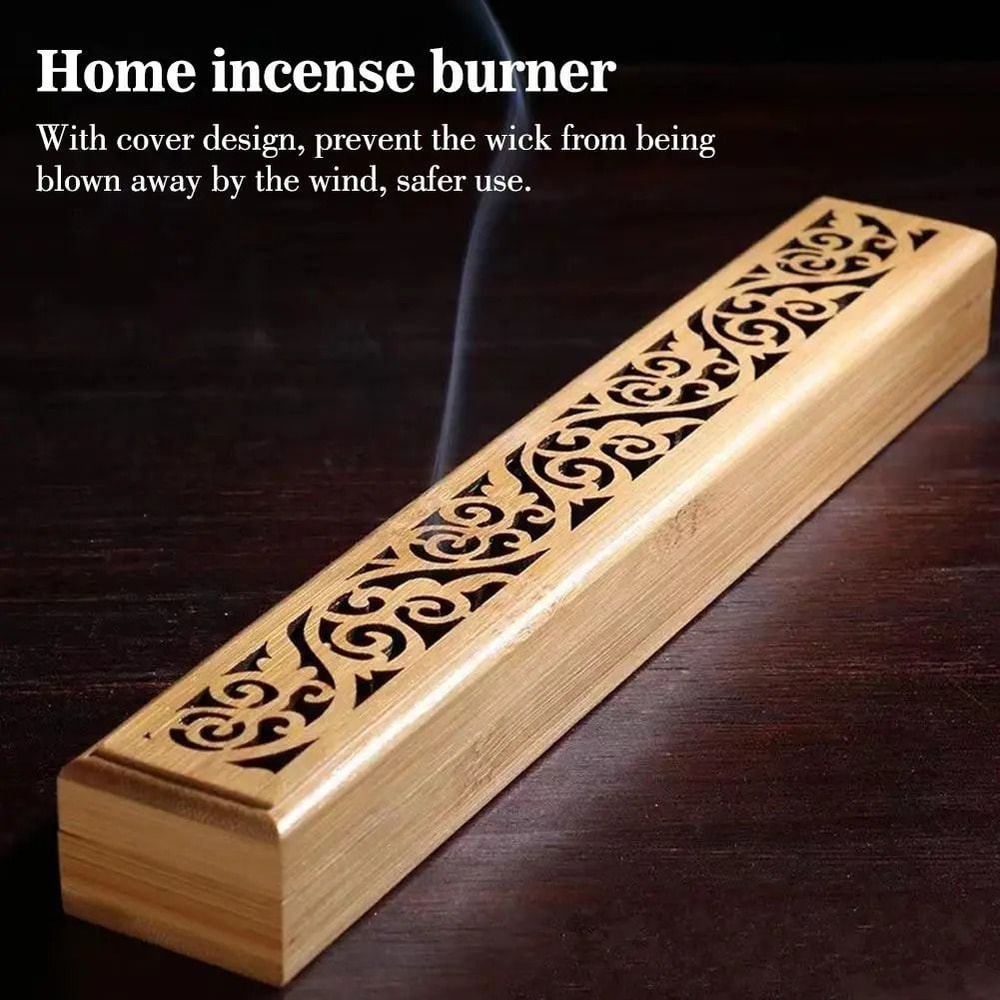 Bamboo Incense Burner Box Wooden Aromatherapy Incense Holder Storage Case 3