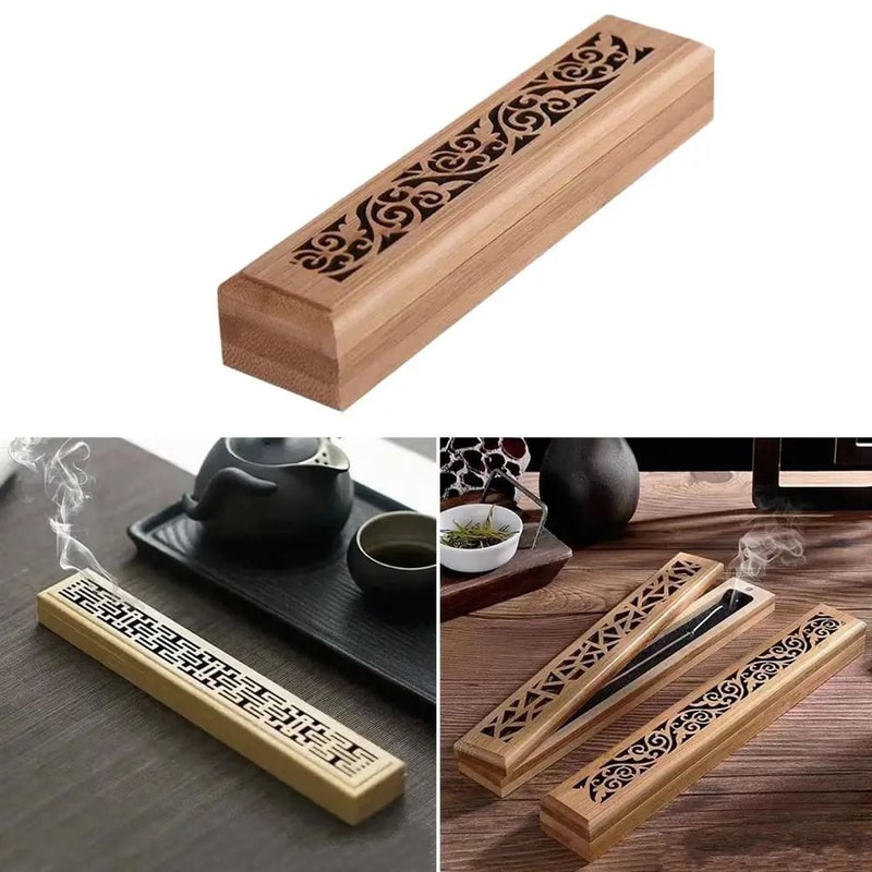 Bamboo Incense Burner Box Wooden Aromatherapy Incense Holder Storage Case 0
