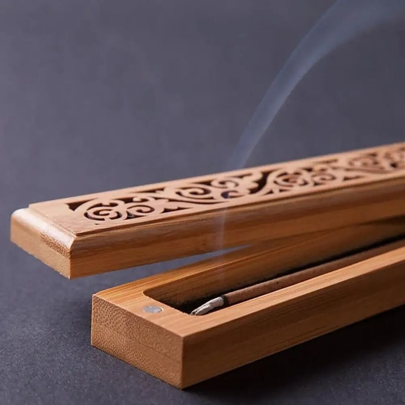 Bamboo Incense Burner Box Wooden Aromatherapy Incense Holder Storage Case 6