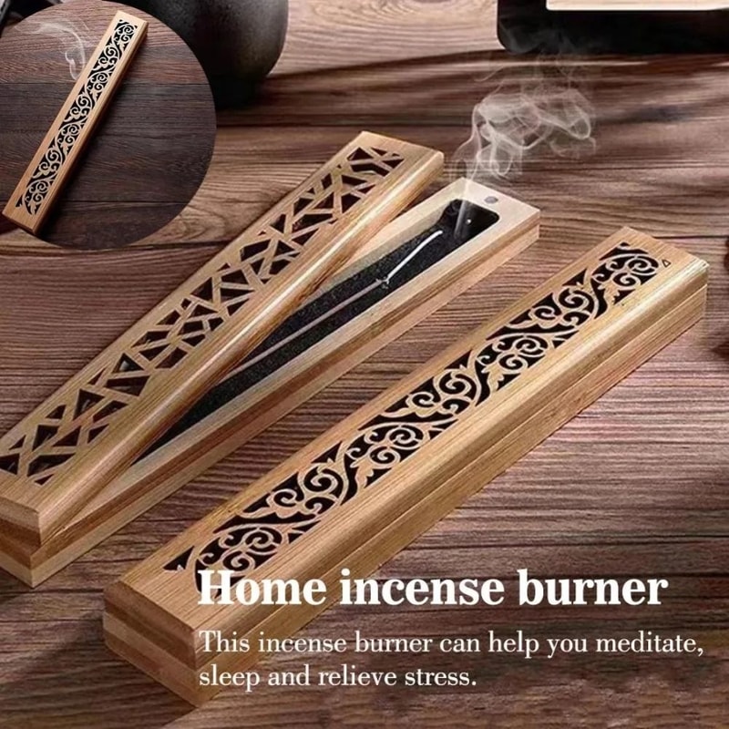 Bamboo Incense Burner Box Wooden Aromatherapy Incense Holder Storage Case 8