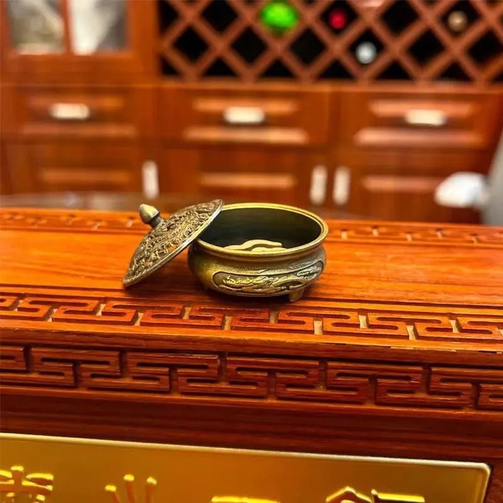 Antique Brass Dragon Phoenix Mini Incense Burner Portable Desk Decor 3