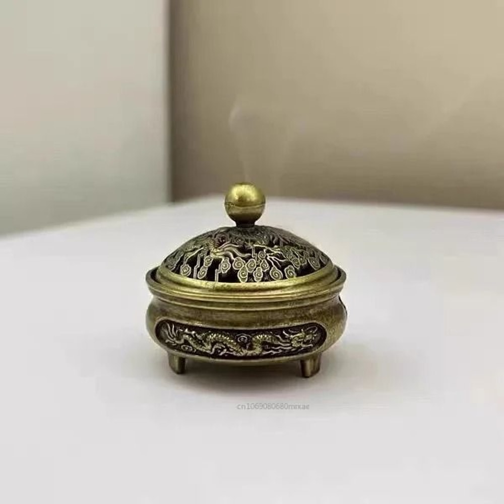 Antique Brass Dragon Phoenix Mini Incense Burner Portable Desk Decor 5