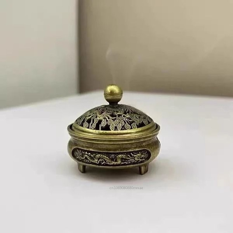 Antique Brass Dragon Phoenix Mini Incense Burner Portable Desk Decor 5
