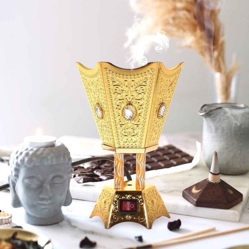 Retro Electric Bakhoor Burner Iron Incense Censer With LED Timer 0