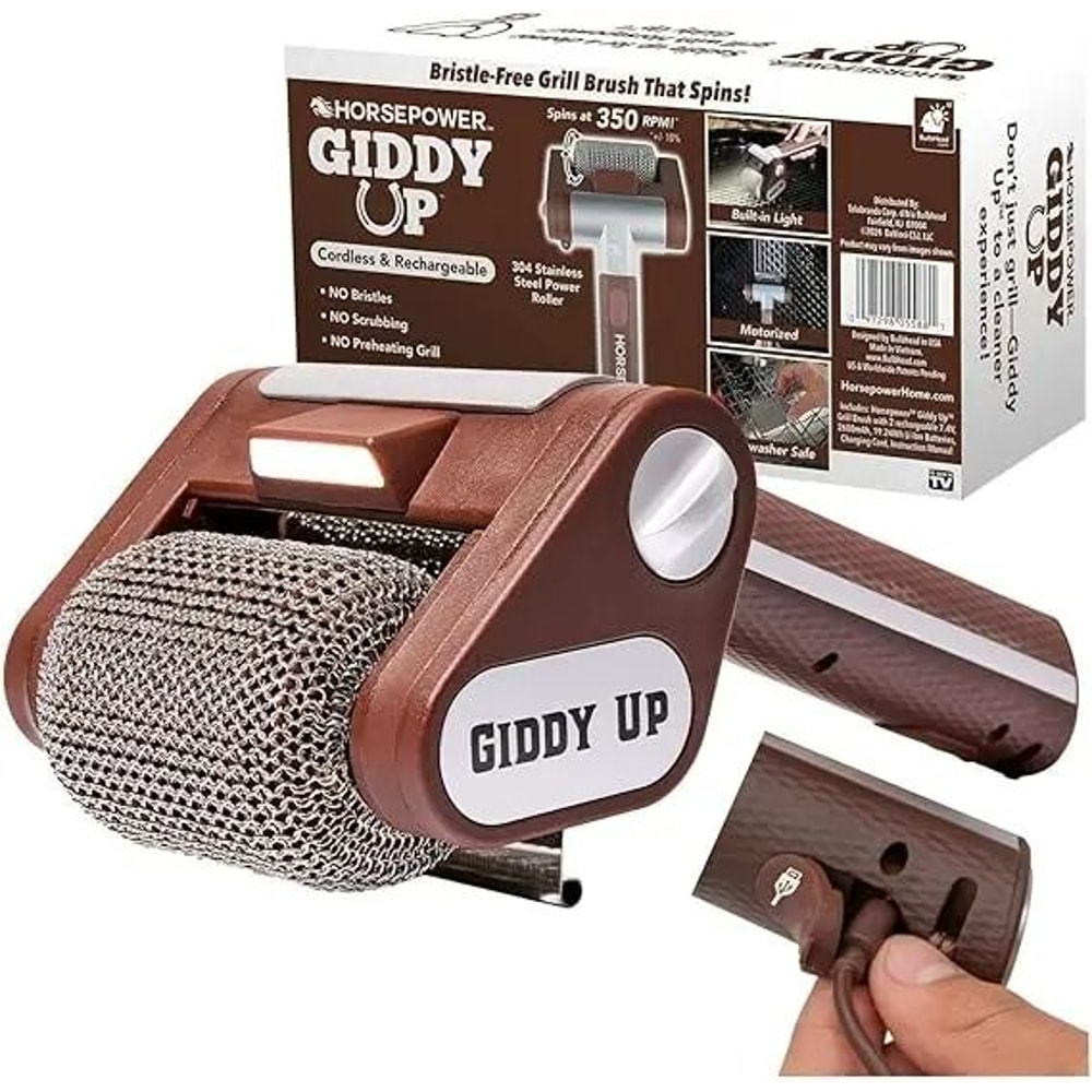 Cordless Electric BBQ Grill Cleaner Brush With Stainless Steel Roller And LED Light 1