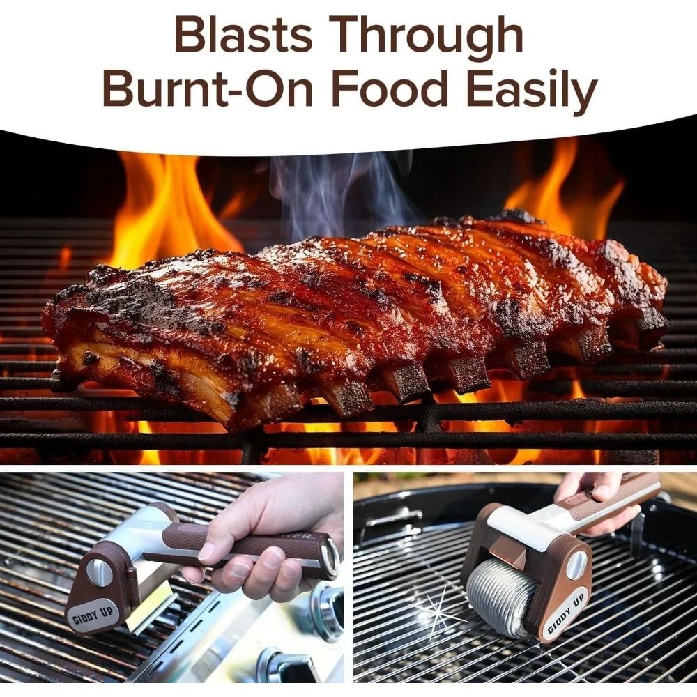 Cordless Electric BBQ Grill Cleaner Brush With Stainless Steel Roller And LED Light 3