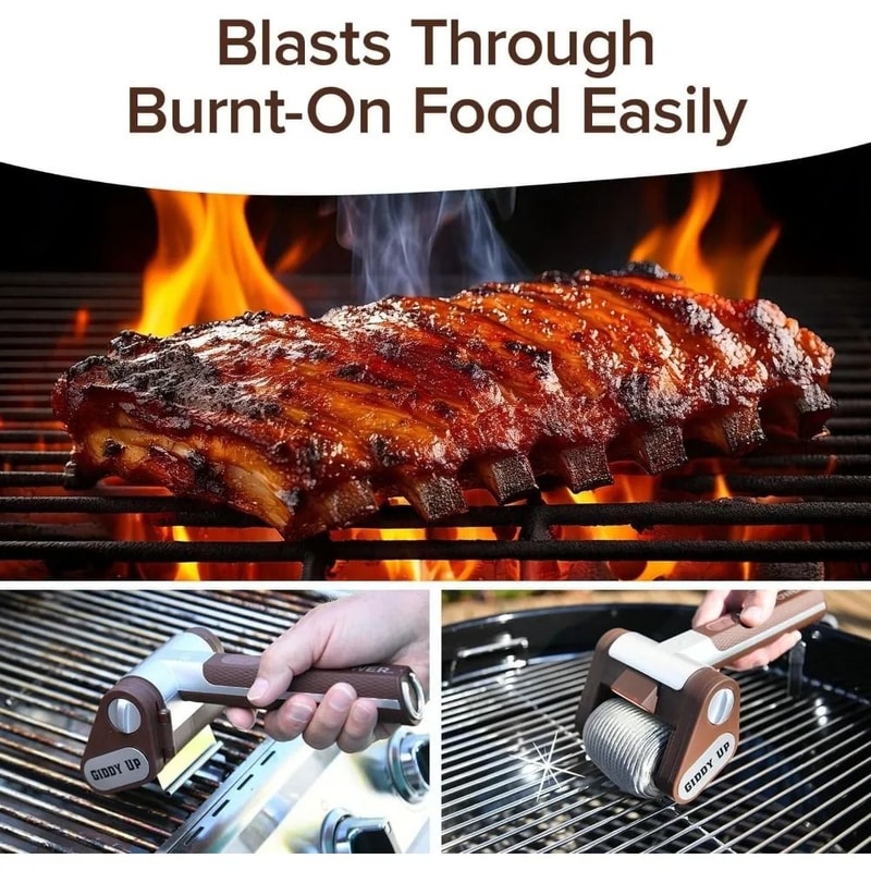 Cordless Electric BBQ Grill Cleaner Brush With Stainless Steel Roller And LED Light 3