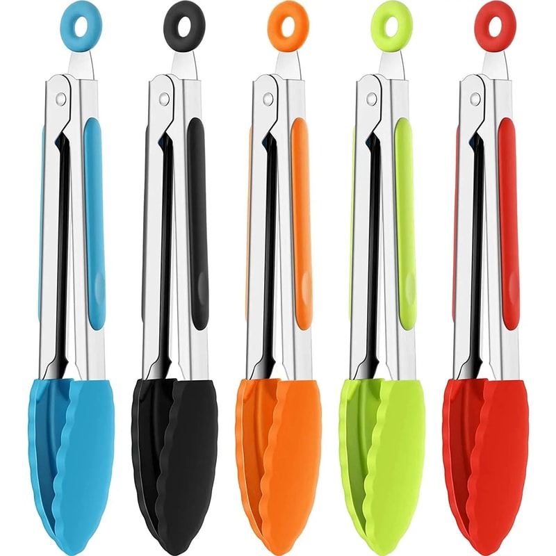 Silicone Kitchen Tongs Stainless Steel BBQ Cooking Tongs With Locking Handle 11