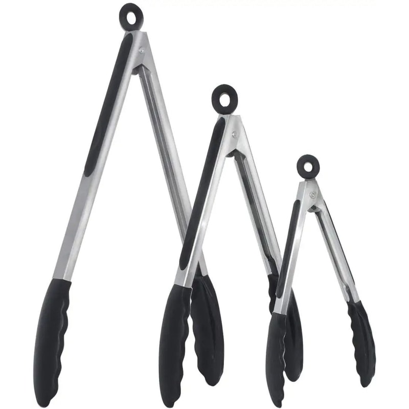 Silicone Kitchen Tongs Stainless Steel BBQ Cooking Tongs With Locking Handle 0