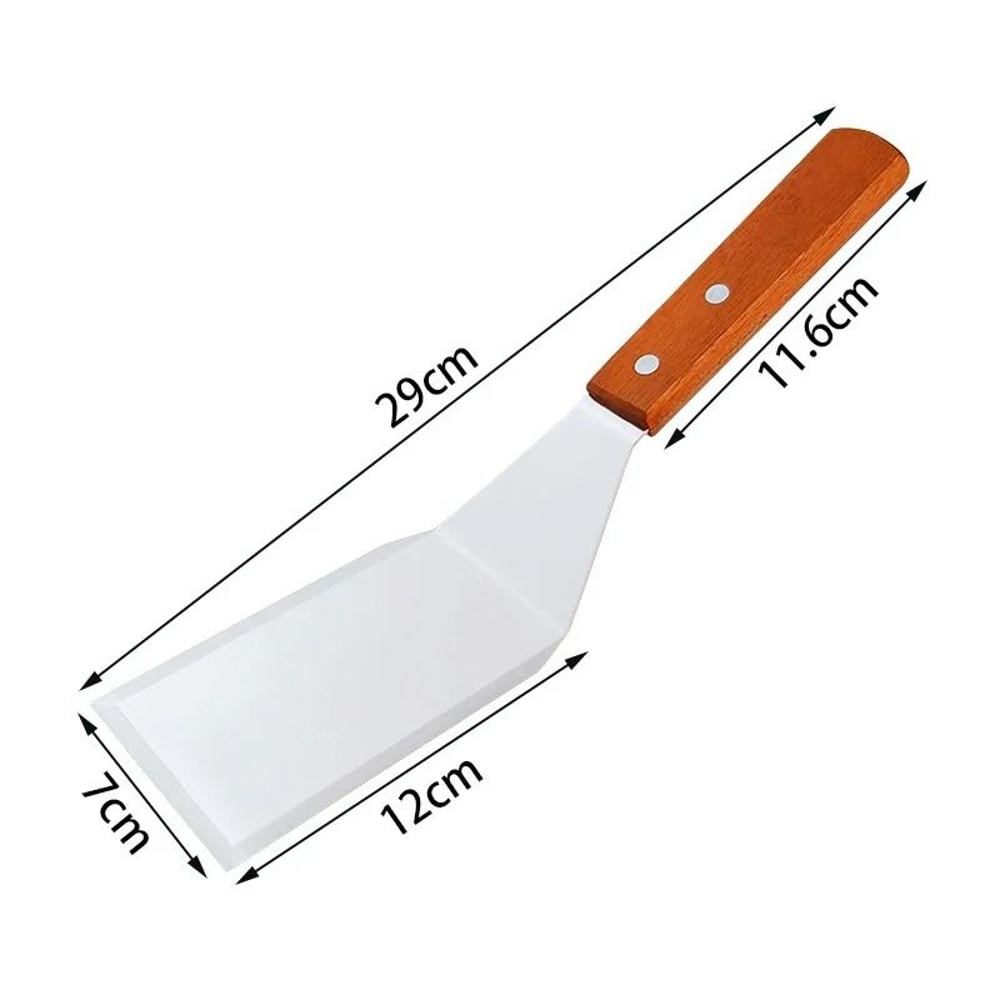 Stainless Steel BBQ Grill Spatula With Wooden Handle Steak Turner 2