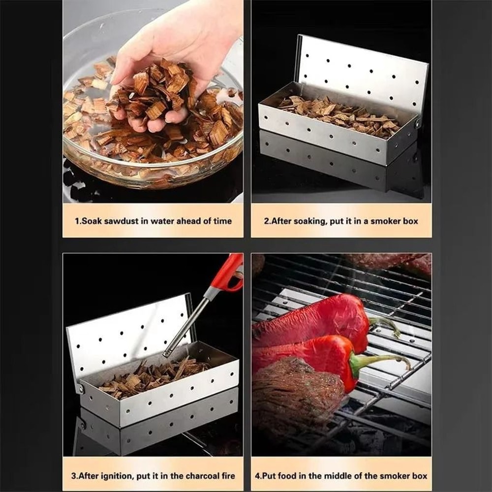Stainless Steel BBQ Smoker Box For Wood Chips Gas And Charcoal Grill 1