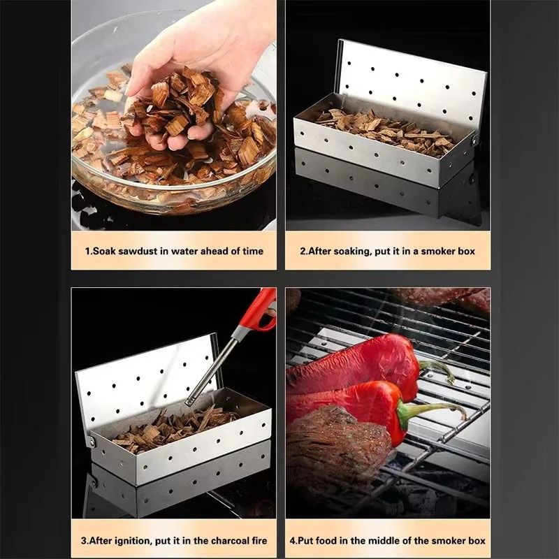 Stainless Steel BBQ Smoker Box For Wood Chips Gas And Charcoal Grill 1
