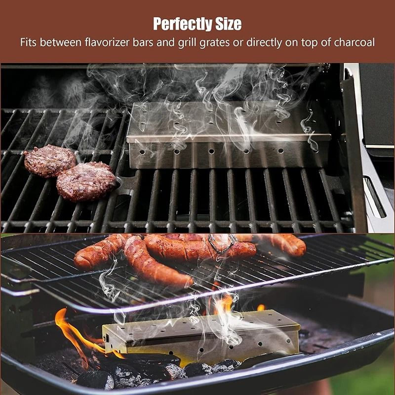 Stainless Steel BBQ Smoker Box For Wood Chips Gas And Charcoal Grill 3