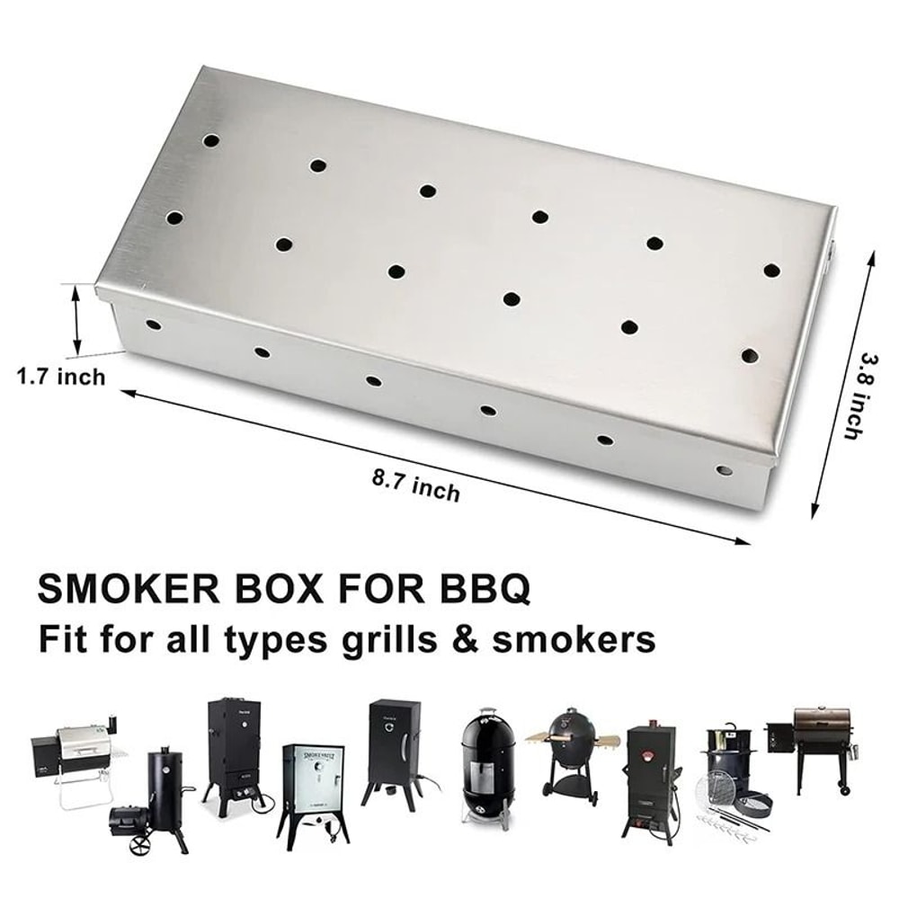Stainless Steel BBQ Smoker Box For Wood Chips Gas And Charcoal Grill 4