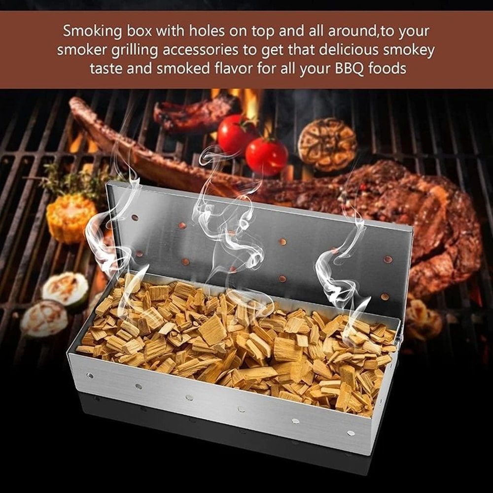 Stainless Steel BBQ Smoker Box For Wood Chips Gas And Charcoal Grill 6