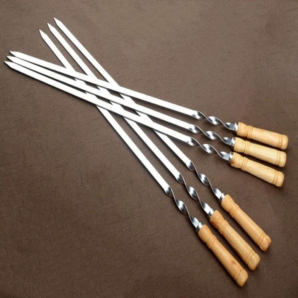 Stainless Steel BBQ Skewer Sticks Long Kebab Skewers With Wooden Handle 3
