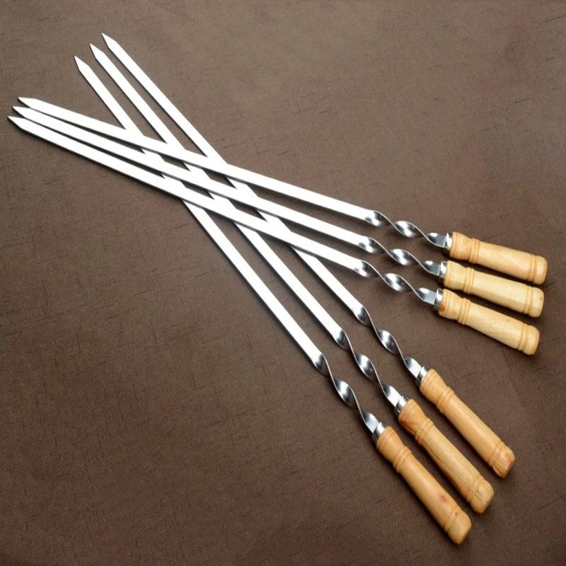 Stainless Steel BBQ Skewer Sticks Long Kebab Skewers With Wooden Handle 3