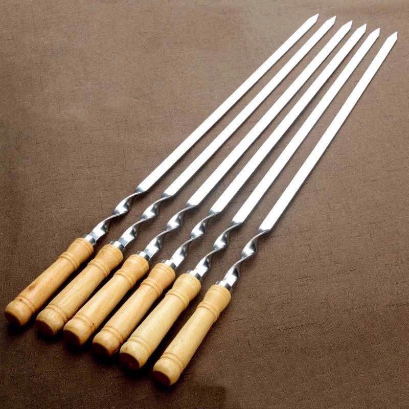 Stainless Steel BBQ Skewer Sticks Long Kebab Skewers With Wooden Handle 4