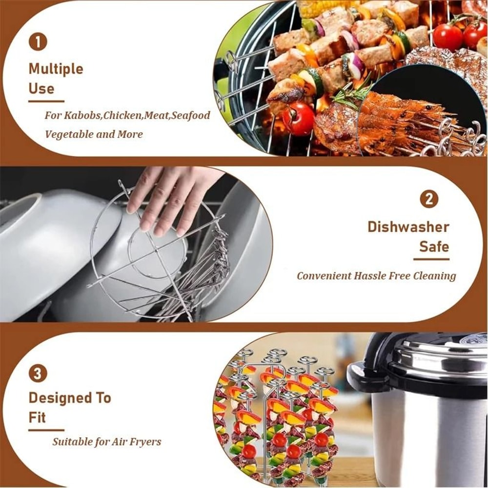 12 Piece Stainless Steel BBQ Skewers Set Air Fryer Kebab Skewers 6