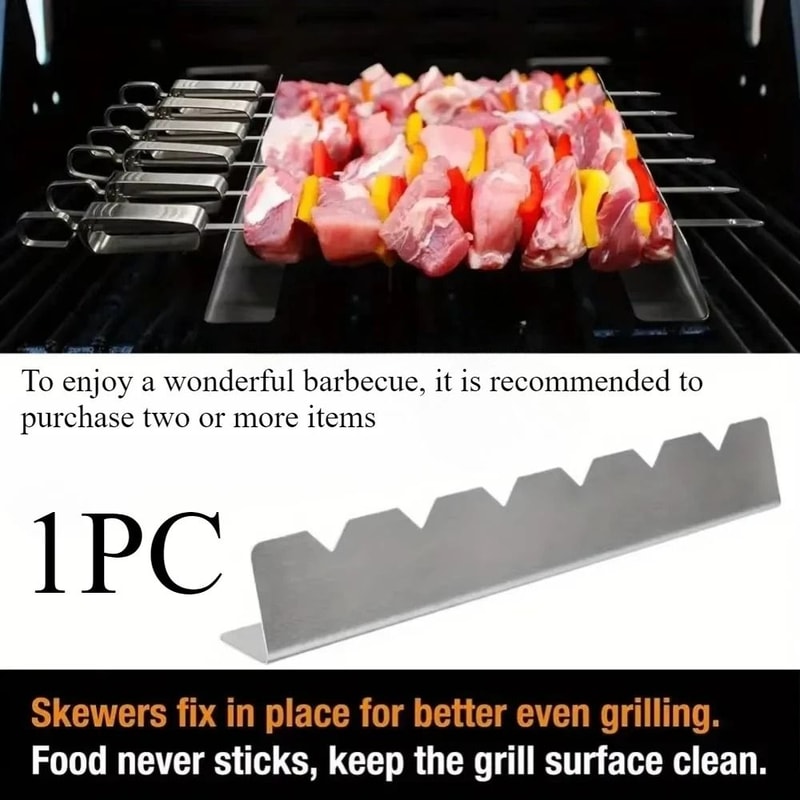 BBQ Skewer Rack With 6 Slots Kebab Skewer Holder Stand For Grilling 4