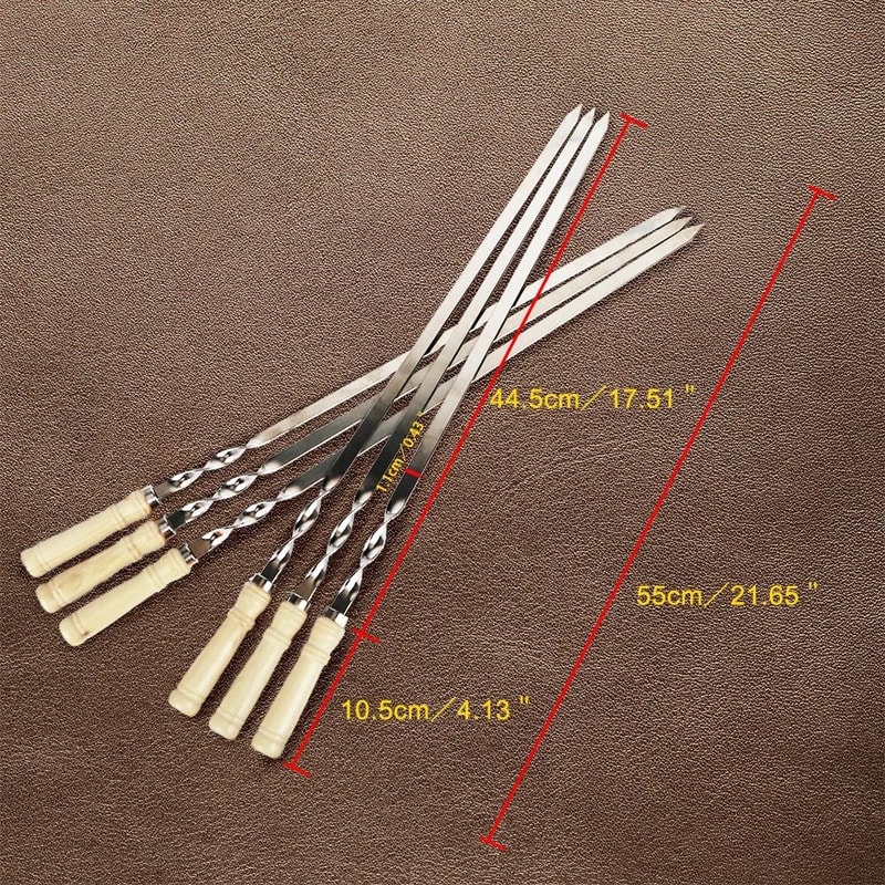 Stainless Steel BBQ Skewer Fork Long Handle Kebab Grill Stick For Outdoor Cooking 6