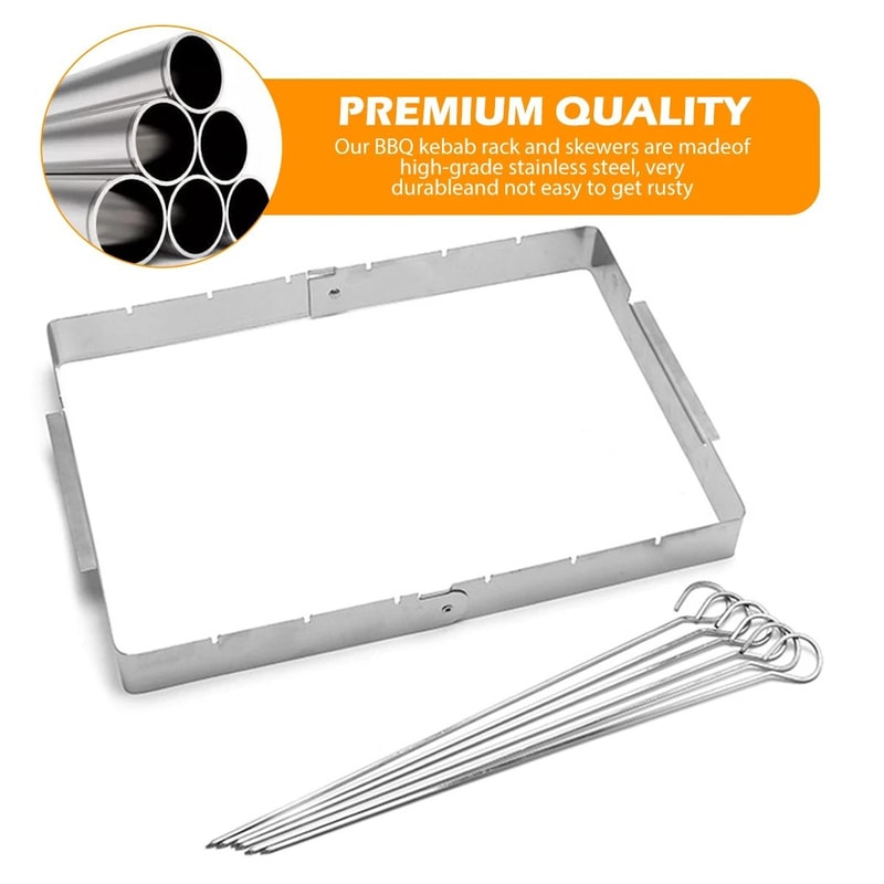 Foldable Stainless Steel BBQ Skewer Rack Rotating Rotisserie Skewer Set With 6 Kebab Grill Skewers 2