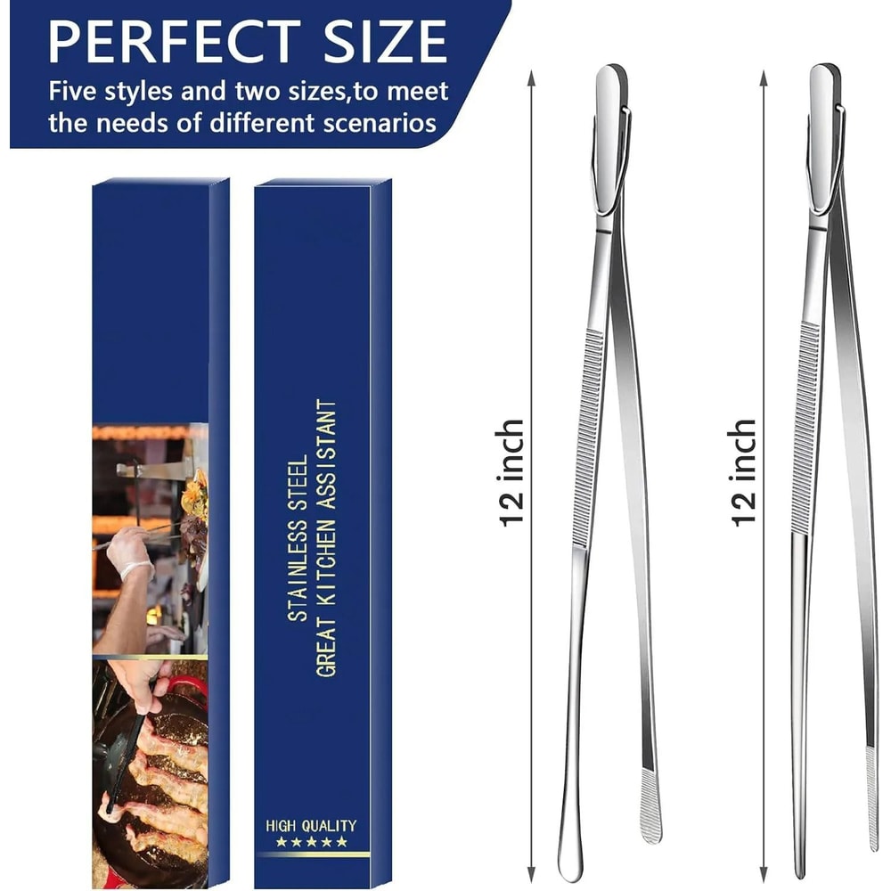 Stainless Steel Kitchen Tweezers Set 12 Inch Precision Cooking And Chef Plating Tongs 2 Pieces 1