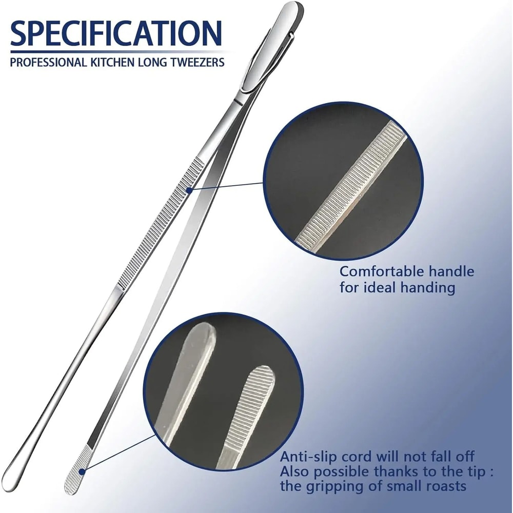 Stainless Steel Kitchen Tweezers Set 12 Inch Precision Cooking And Chef Plating Tongs 2 Pieces 5