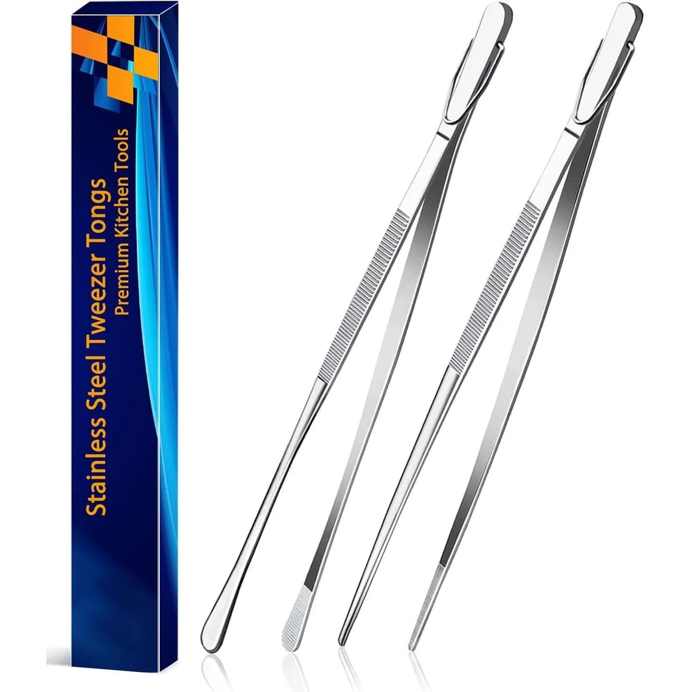 Stainless Steel Kitchen Tweezers Set 12 Inch Precision Cooking And Chef Plating Tongs 2 Pieces 2