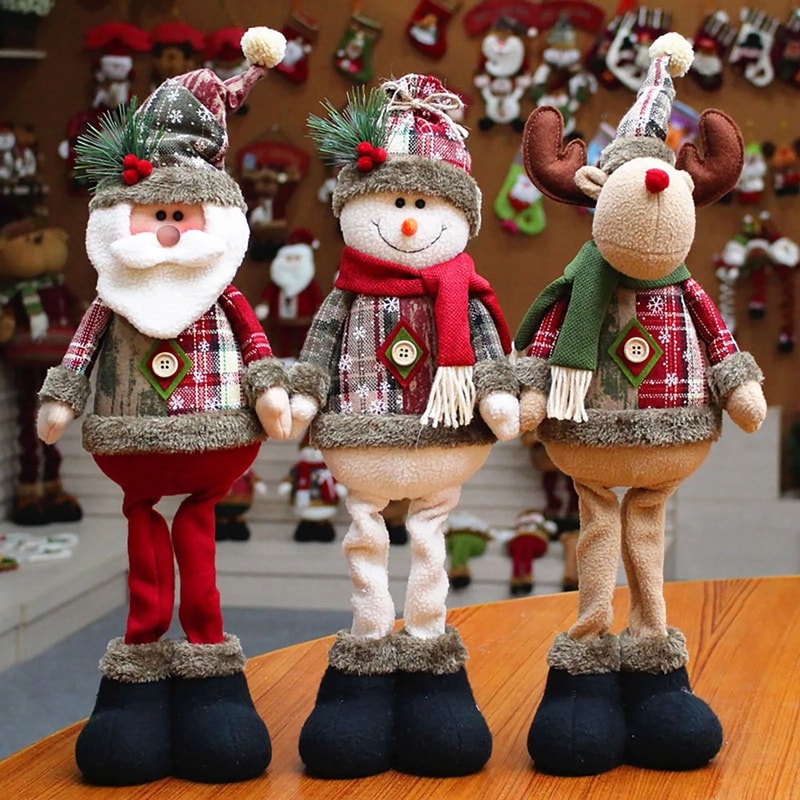 Large Christmas Plush Decorations Santa Claus Snowman Elk Holiday Plush Doll Ornaments 7