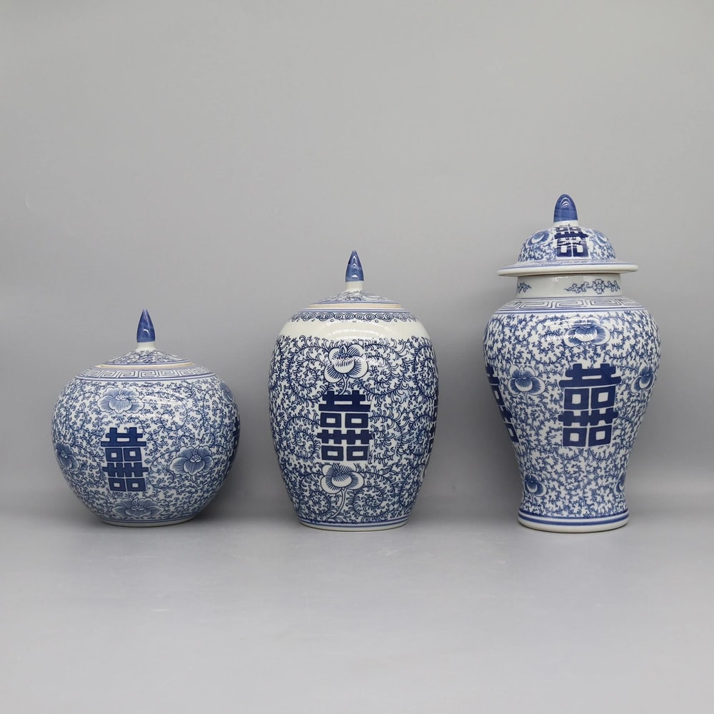 Blue And White Ceramic Jar Decorative Porcelain Vase Storage Canister Home Decor Accent 7